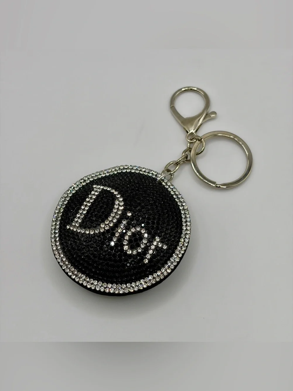 Crystal Monogram Black Round Keychain